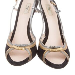 Prada Women's Black, Silver, and Gold Heels